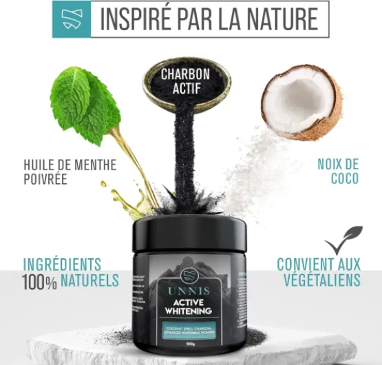 Poudre de Blanchiment Dentaire au Charbon Actif, Poudre Blanchissante Dents Naturelle pour Nettoyage, Sûre pour les Gencives et l’Émail, 100 g Menthe 100 g (Lot de 1)