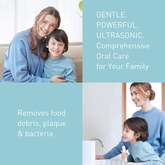 EW1614AW503-PACK Hydropulseur Bucco-Dentaire Familial, Jet Ultrasonique, Mode Enfant, 10 Réglages de Pression, IPX7, Orthodontiques, 5 buses, Alimentation Secteur, Blanc