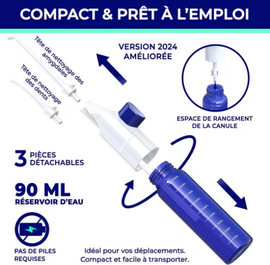 Jet Dentaire Portable, Hydropulseur Anti-Caseum, Hydropulseur Dentaire, Jet Dentaire de Voyage sans Fil, Irrigateur Efficace Contre la Mauvaise Haleine