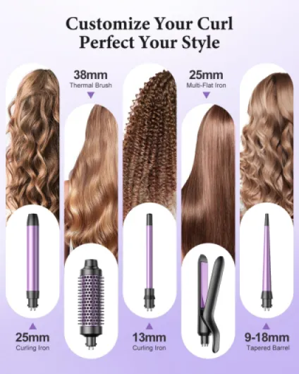 Boucleur à Cheveux BESTOPE PRO 5 en 1 - Fer à Boucler Avec un Lisseur Cheveux,Brosse Thermique, Boucleur Wavy (9 mm-25 mm),Fer à Friser Kit - Température Réglable,Pour Les Voyages et Les Cadeaux Violet