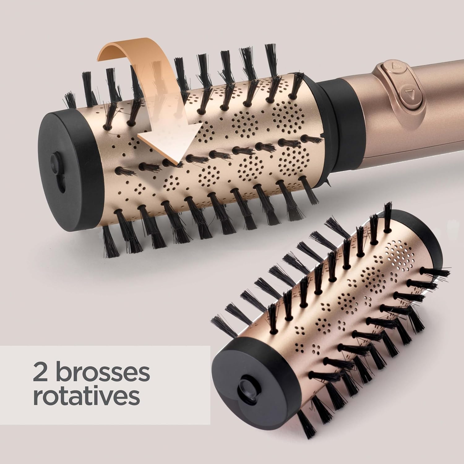 Brosse soufflante rotative Big Hair Dual - Technologie ionique anti-frisottis, Brosse de 50 mm et 40 mm, 2 sens de rotation, 2 réglages de température + Bouton air froid, Noir, AS952E AS952E Unique