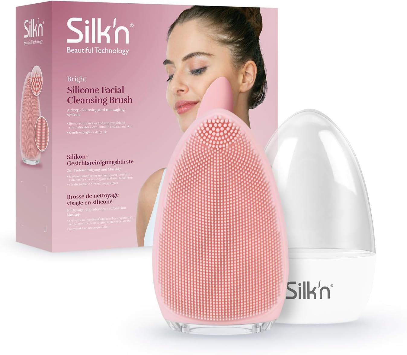 Silk'n - Brosse Nettoyante Visage - Bright - Soins ultra-hygiéniques - Élimine les impuretés - Rose Rose 35mm x 70mm x 110mm