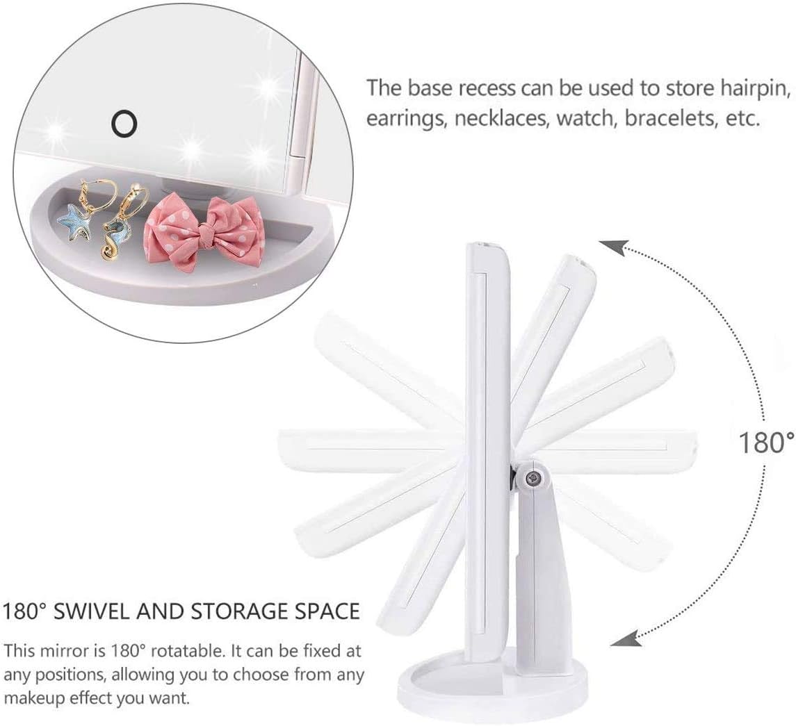 Miroir de Maquillage, 1x /2x/3x Miroir de Maquillage à Trois Volets avec 21 lumières LED et Miroir réglable à écran Tactile Miroirs de comptoir cosmétiques (Blanc)