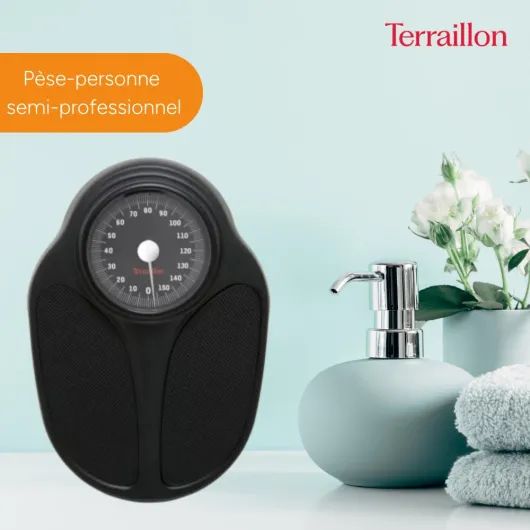 TPRO PLUS, Pèse personne Mécanique, Balance Semi-Professionnel, Revêtement Anti-Dérapant, Grand Cadran, Capacité 160kg max, Noir