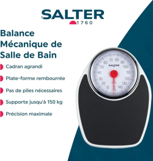 195 WHKR Pèse Personne Mécanique avec Aiguille, Style Docteur, Design Retro, Balance avec Cadran Analogique Facile À Lire, Sans Pile, Capacité 150KG, peser en kg uniquement, Noir/Blanc 7.5 cm (W) x 47 cm (L) x 28 cm (H)