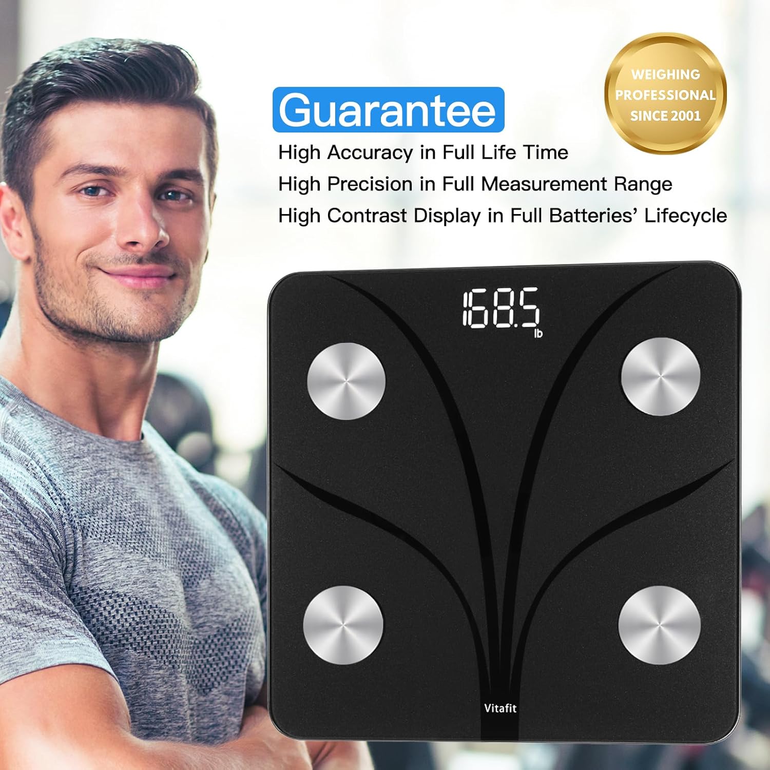 Balance Pese Personne, Balance Connectée Bluetooth Pèse Personne Impédancemètre, Balance Impedancemetre avec 13 Données Corporelles (BMI/Graisse Corporelle/Masse Osseuse), 182kg Noir