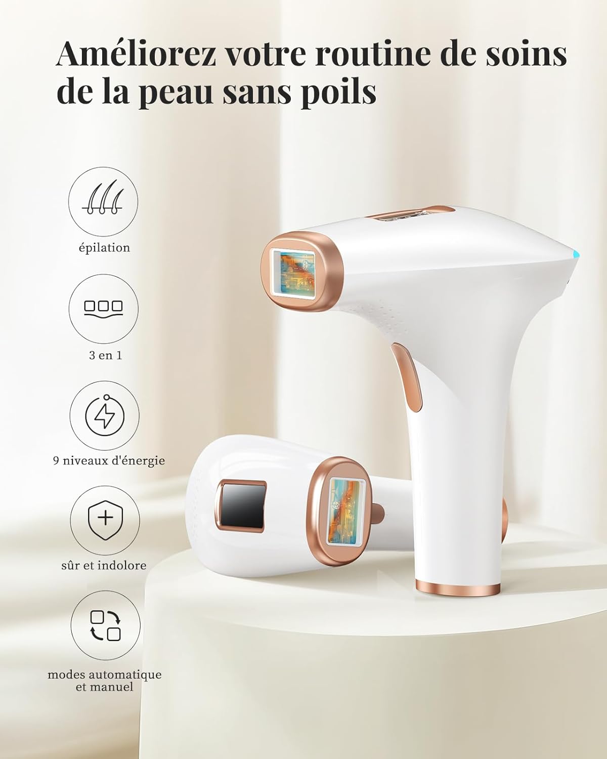 Épilateur Lumière Pulsée, Grande Fenêtre 5 cm², 999,900 Flashs IPL, 9 Niveaux & 2 Modes, Auto/Manuel – Épilation Laser Définitive Maison Femme & Homme, Visage, Corps, Aisselles, Bikini