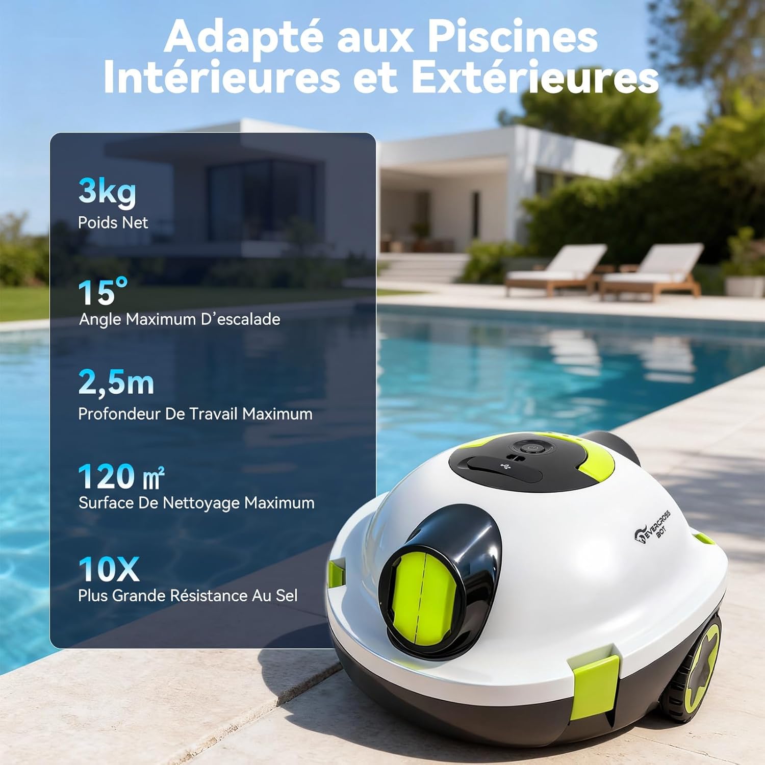 Y10 Robot Piscine, Robot Piscine sans Fil pour Le Nettoyage des Sols, Robot pour Piscines Hors Sol 100Min &120㎡, Stationnement Automatique, Robot Aspirateur Piscine Filtre 180μm (Blanc)