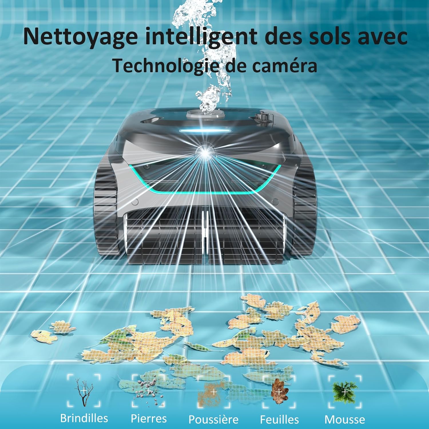 C2 Vision AI caméra Robot Piscine sans Fil avec Batterie, Robot de Piscine Sol et Mur, Filtration à Deux Couches, Aspiration puissante, pour piscines enterrées jusqu'à 180㎡ (Noir-Vert)