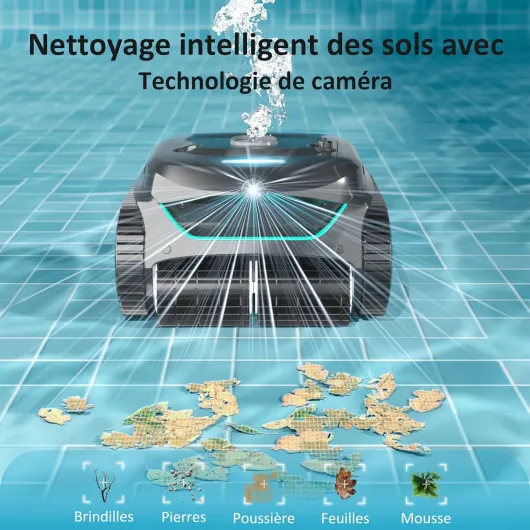 C2 Vision AI caméra Robot Piscine sans Fil avec Batterie, Robot de Piscine Sol et Mur, Filtration à Deux Couches, Aspiration puissante, pour piscines enterrées jusqu'à 180㎡ (Noir-Vert)