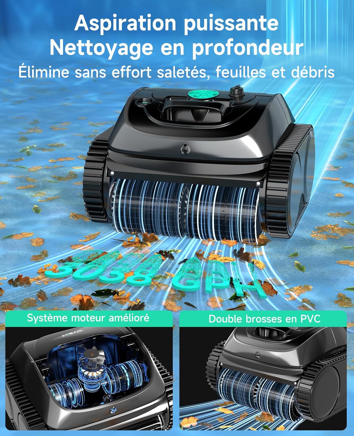 C1 Robot Piscine Fond et Parois 150 Min Aspirateur Piscine avec Planification Intelligente des itinéraires, Nettoyage entièrement Automatique du Sol, des Lignes d'eau et des Murs, jusqu'à 150m²