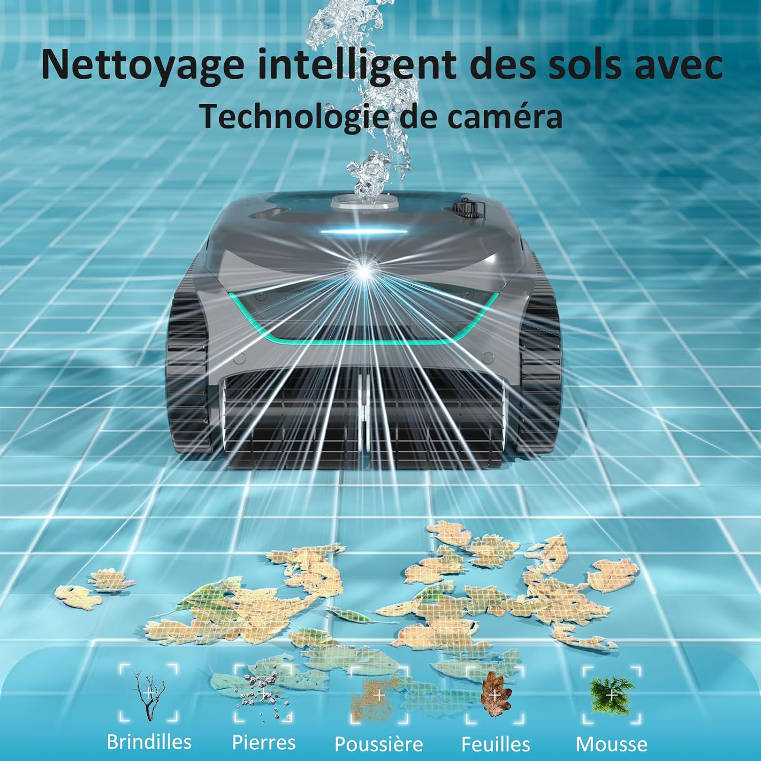 C2 Vision AI caméra Robot Piscine sans Fil avec Batterie, Robot de Piscine Sol et Mur, Filtration à Deux Couches, Aspiration puissante, pour piscines enterrées jusqu'à 180㎡(Gris-Vert)