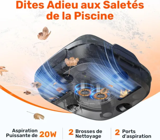 Robot Piscine sans Fil, Aspirateur Piscine avec Fonction de stationnement Automatique, Nettoyage Automatique avec Autonomie de 90 Minutes, Nettoyeur de Piscine Compact, Idéal pour 80㎡
