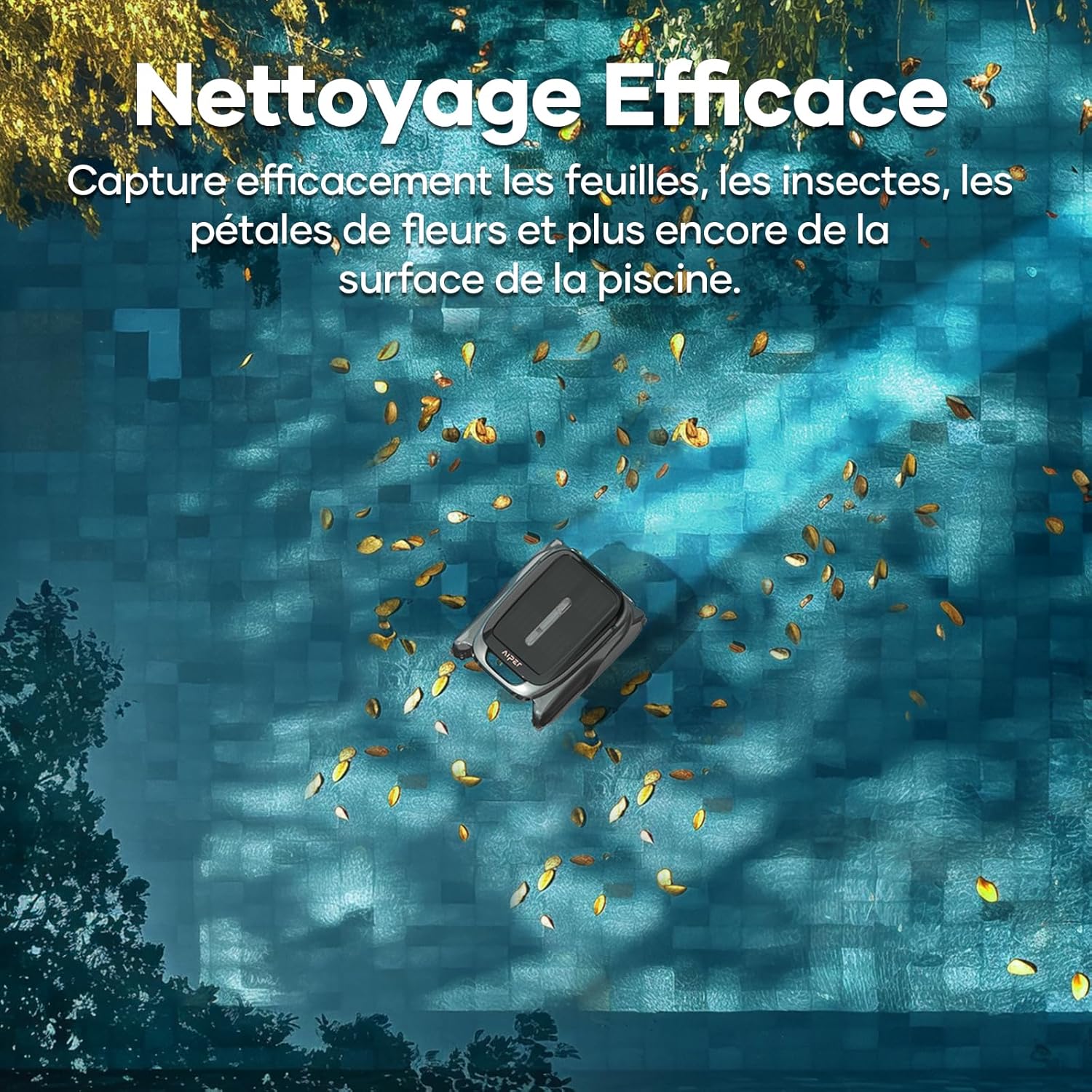 Surfer S1 Robot Solaire Skimmer de Piscine, 20 H Autonomie, Double Option de Charge, APP & Moniteur de Température, Robot Piscine de Surface sans Fil, avec Moteurs Tolérant Le Chlore et Le Sel Gris