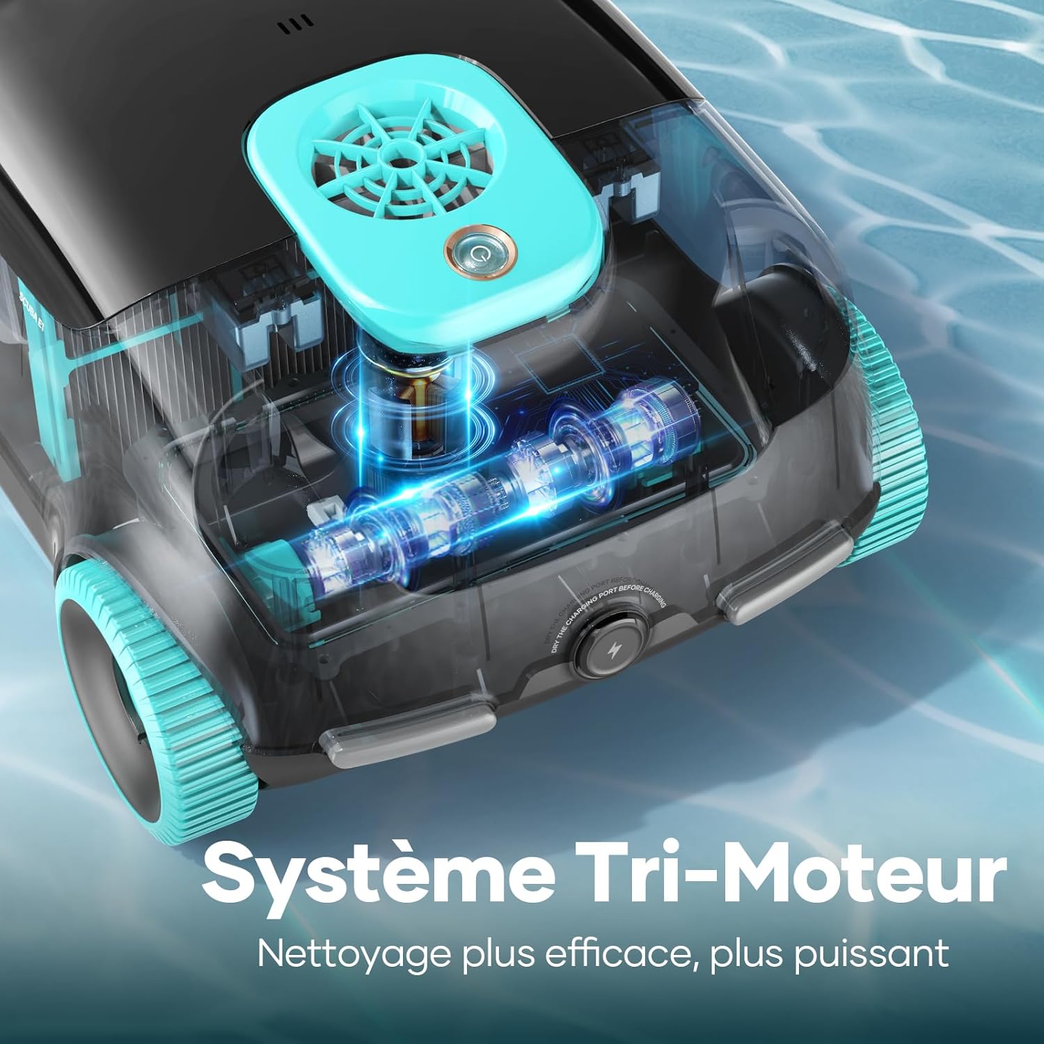 Scuba E1 Robot Piscine sans Fil, 3μm+180μm Filtration Avancée, 100-130 Minutes Autonomie, Système Tri-Moteur Aspirateur Piscine, 2-3 Heures de Charge, Idéal pour Les Piscines Hors Sol 100㎡