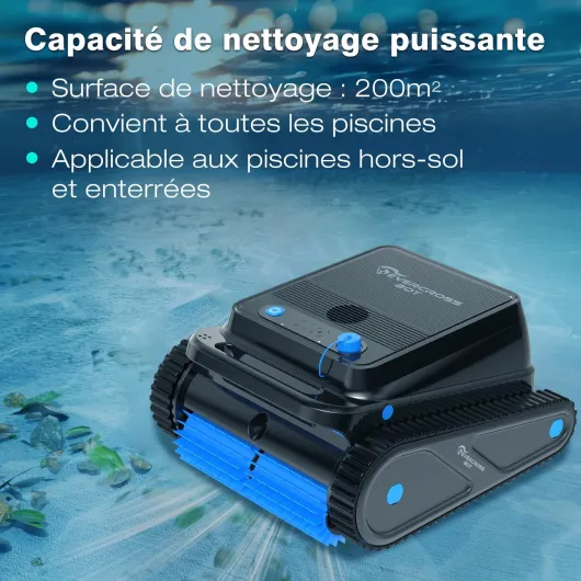 U8 Robot Piscine Fond et Parois, Robot Piscine sans Fil avec Nettoyage de la Ligne d'eau, 120 Min Autonomie, Navigation Intelligente, Stationnement Automatique, Idéal pour Piscines 200㎡ Noir
