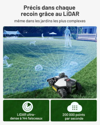 LUBA Mini AWD LiDAR – Robot Tondeuse sans Fil Périphérique, avec LiDAR 3D+Vision, sans antenne RTK, cartographie Automatique, 1 500 m² recommandés, Module 4G, Pente Jusqu’à 80%