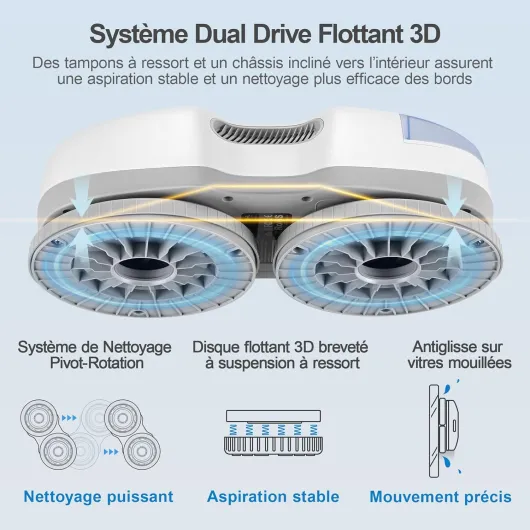 S7 Robot Nettoyeur de Vitres 5500Pa, Robot Laveur de Vitre avec Gicler l'eau Automatique, Châssis 3D Flottant, Système de Protection Multiples, Télécommande