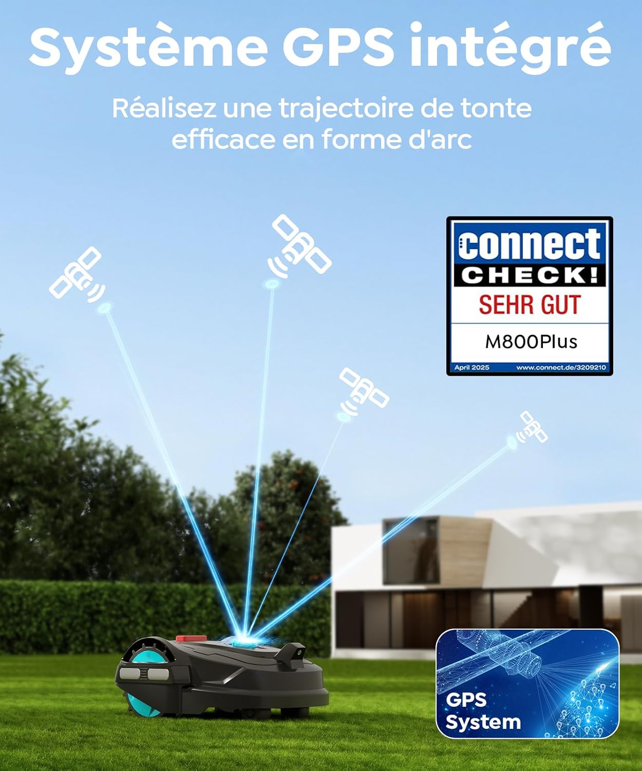 M800Plus Robot Tondeuse sans Fil Périphérique, 800 m², Positionnement GPS + Vision IA, Tondeuse Robot sans Câble, Mode de Tonte en U, Détection de 150 Obstacles, Recharge Automatique, App Gris