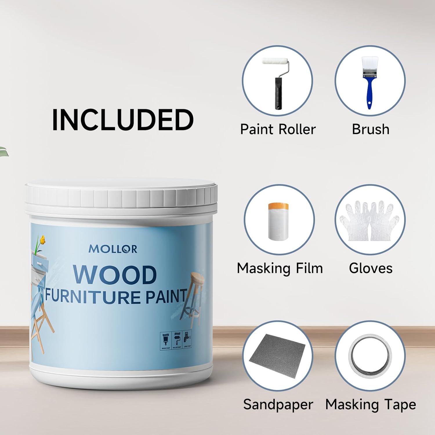 Peinture Meuble Bois - Idéal pour Rénovation - Chalk Paint, Ardoise Craie - Peinture Mur Intérieure - Mat et Lavable - 0.5kg Blanc avec Outils Blanc 450 ml (Lot de 1)