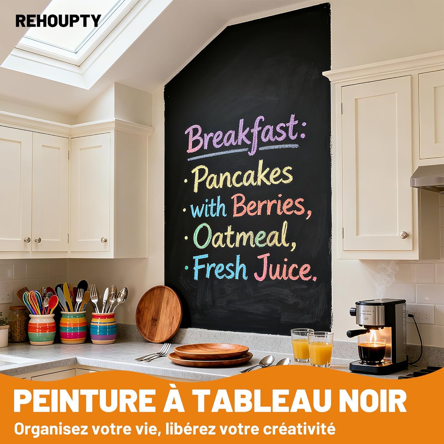 Peinture Tableau Noir - Peinture Ardoise Noire Pour Craie Noir Mat, 1L Intérieur Bricolage Revêtement Acrylique, Revêtement Ardoise Pour Le Bois, Le Métal, Les Meubles, Le Mur, L'Artisanat Couvre 6-8㎡