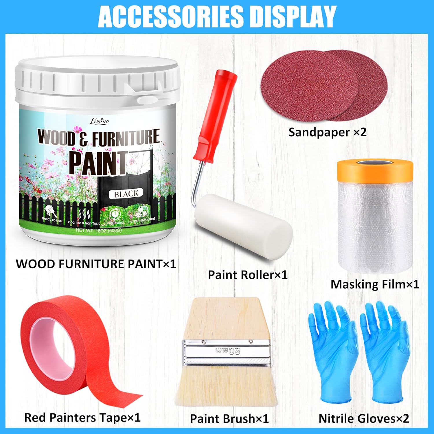 Limino Peinture pour Meubles en Bois - 500g Peinture pour Meubles en Bois, Armoires, Portes, Table à Manger et Chaises, Finition Mate à l'Eau, Non Toxique & Faible Odeur, Séchage Rapide (Noir)