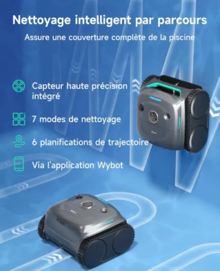 C2 Robot Piscine sans Fil pour Piscines Enterrées 150㎡, Double Filtration, 3 Moteurs, Aspiration Puissante, Nettoyage Parois & Ligne d'eau, 180 Min, App(Gris-Vert Gris)