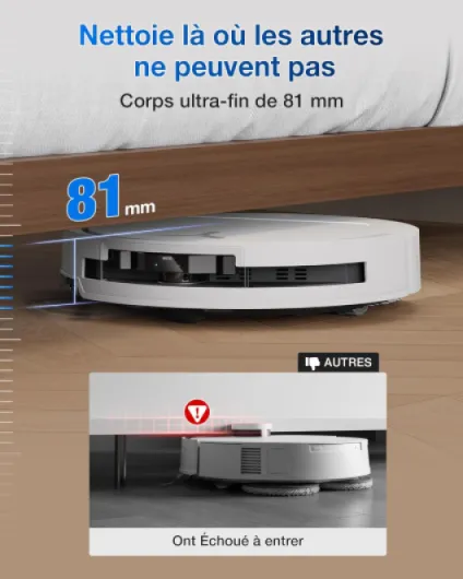 T50 Omni Gen2 Aspirateur Robot avec Station, Puissance 21000Pa, Brosse latérale et serpillière Extensibles, ZeroTangle 2.0, AIVI 3D 2.0, Lavage à l'eau Chaude 75℃, Ultra-Mince 81mm, Blanc T50 OMNI Gen2 Blanc