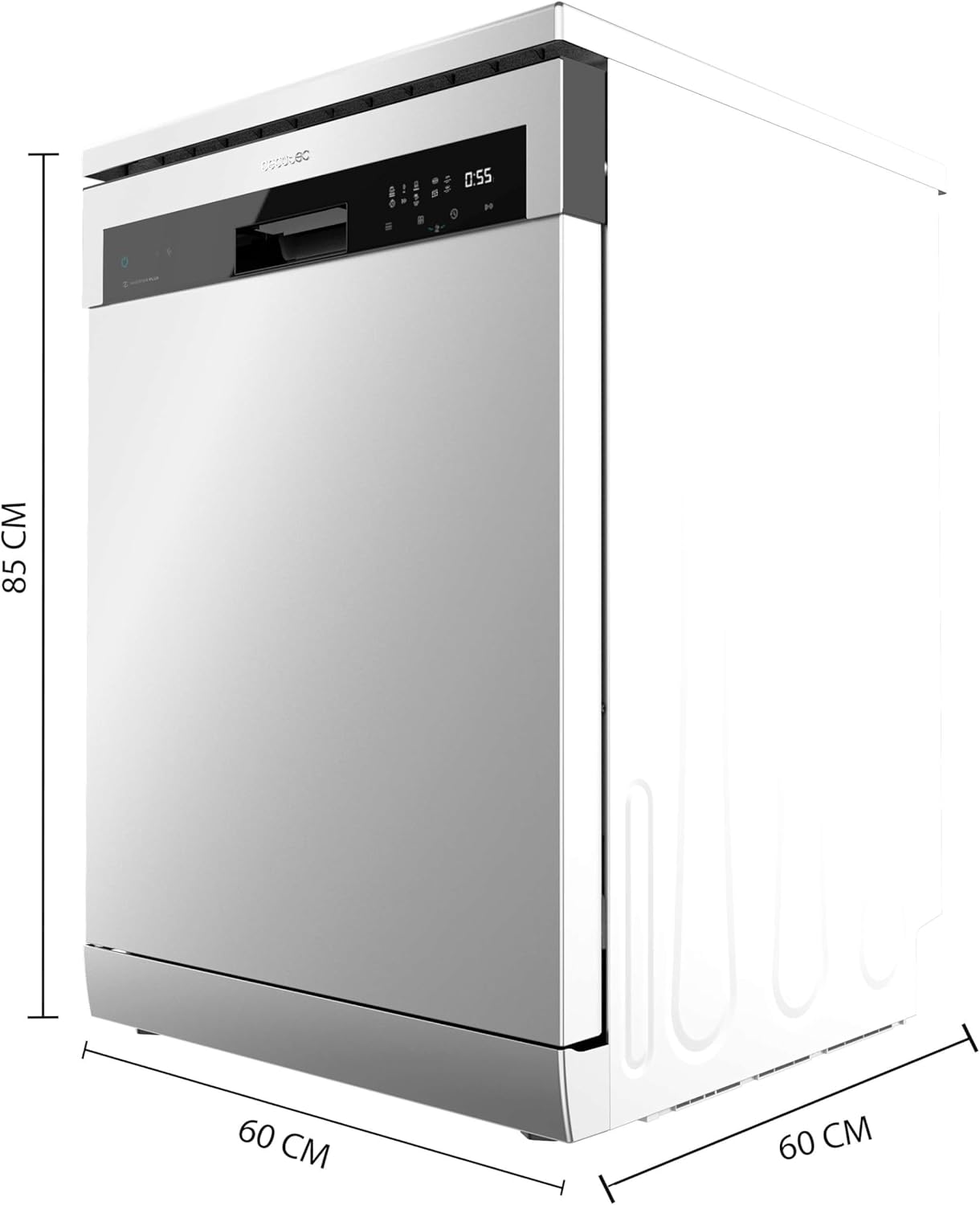 Cecotec Lave-vaisselle 60 cm Indépendant Bolero Aguazero 6500 Inox C - 15 Couverts, 3ème Panier, 6 Programmes avec Dual Zone Wash, Dry+, Auto Open, Demi-Charge, Départ Différé, Moteur Inverter Plus 15 Services Inox