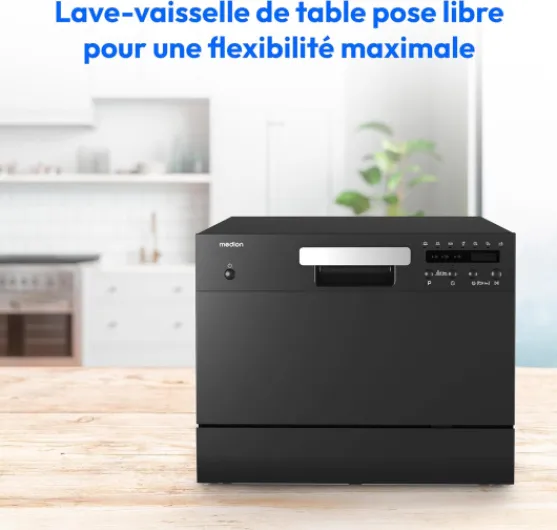 Lave-vaisselle de table DWT 60 (capacité 6 couverts, 7 programmes, affichage LED, 47dB, MD37496), noir