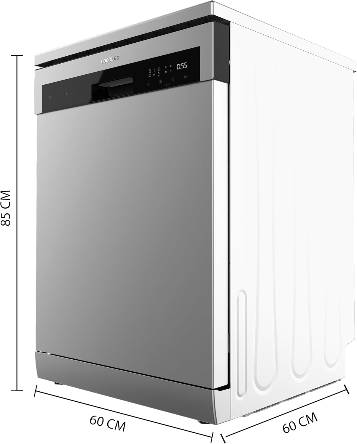 Cecotec Lave-vaisselle Indépendant de 60 cm Bolero Aguazero 6200 Inox D - 14 Couverts, 6 Programmes avec Dual Zone Wash, Dry+, Turbo Dry+, Demi-Charge, Départ Différé 14 Services Inox
