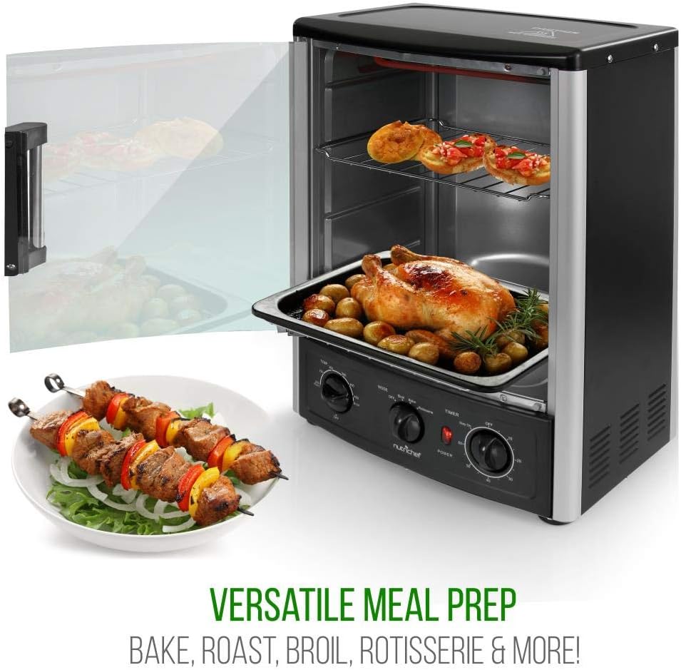 Four Rotissoire 24QT, 22L – Mini Four de Comptoir à Convection avec Grill, Minuteur, Thermostat Réglable, Porte Vitrée, Cuisson Uniforme, Rôtissoire Verticale Incluse 23 L