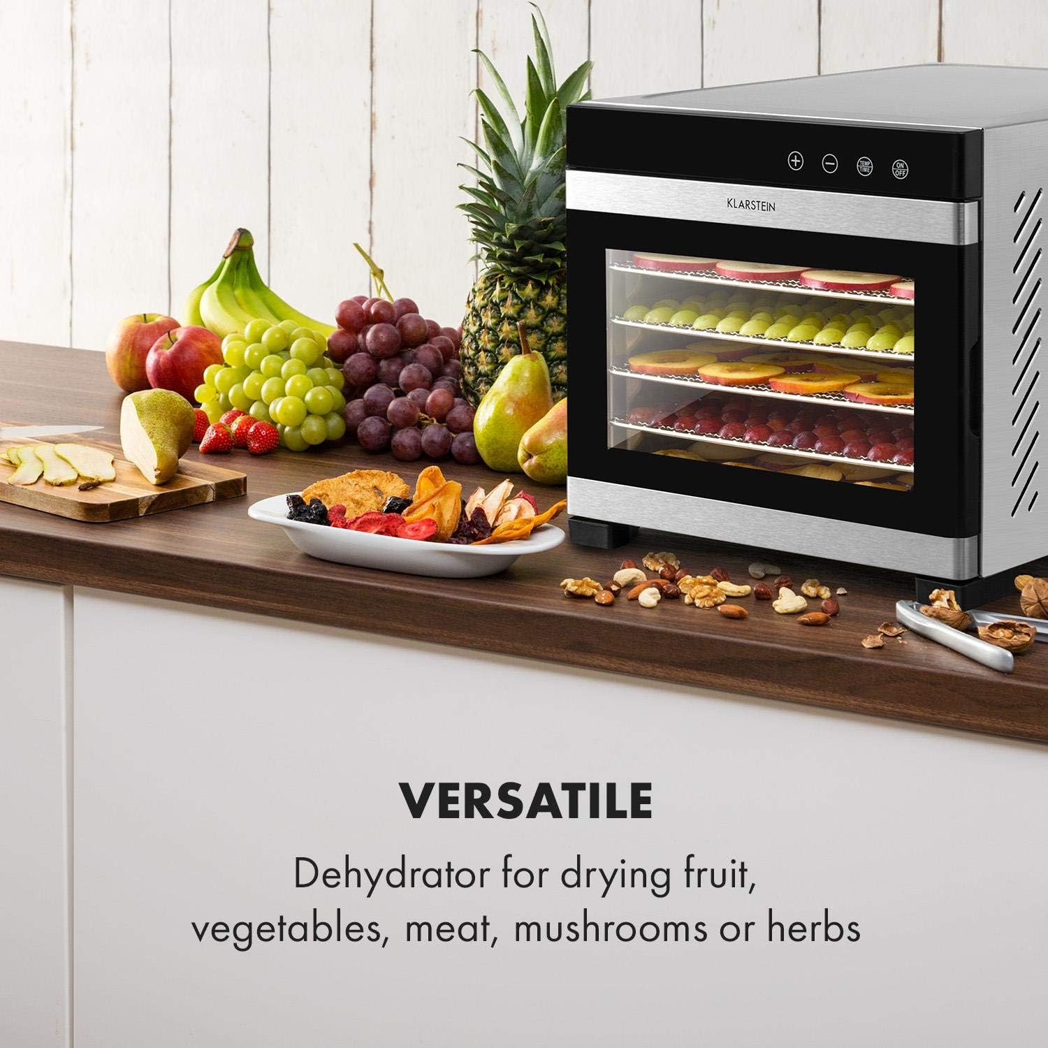 Flavour Dry - Déshydrateur, 6 plateaux pour sécher les aliments, Température réglable de 35 à 75 °C, Répartition uniforme de la chaleur, Ecran tactile LCD, Minuterie de 30 mn - 24 h, Noir