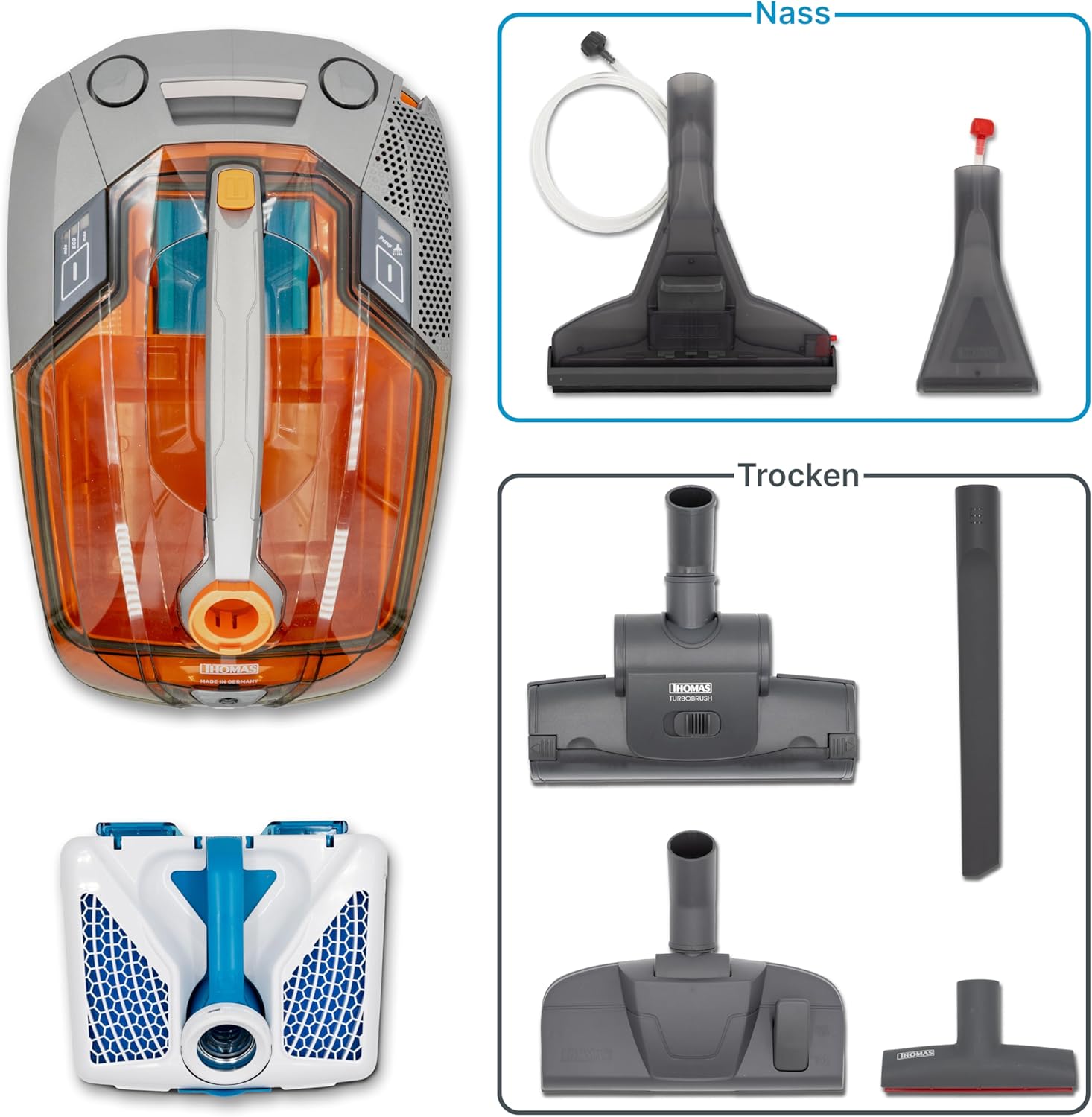 THOMAS Aqua+ Pet & Family – Aspirateur/Laveur sans Sac 1700W – Filtration à Eau – Idéal Poils d’Animaux – neutralisent Les odeurs-Turbo Brosse – Fabriqué en Allemagne Unique