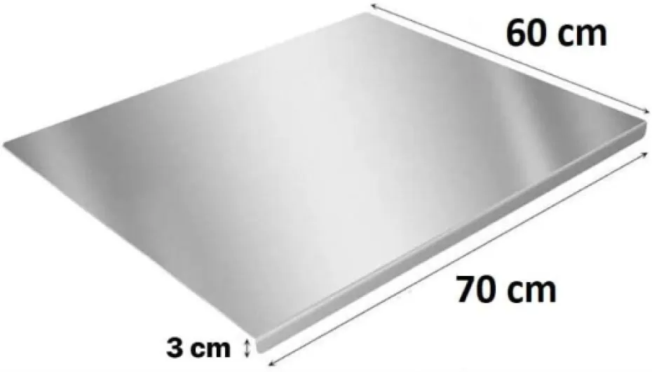 ZeroInox Planche à découper inoxydable, plan de travail cuisine, usage alimentaire, plongeur antidérapant pour pétrir pain et pizzas