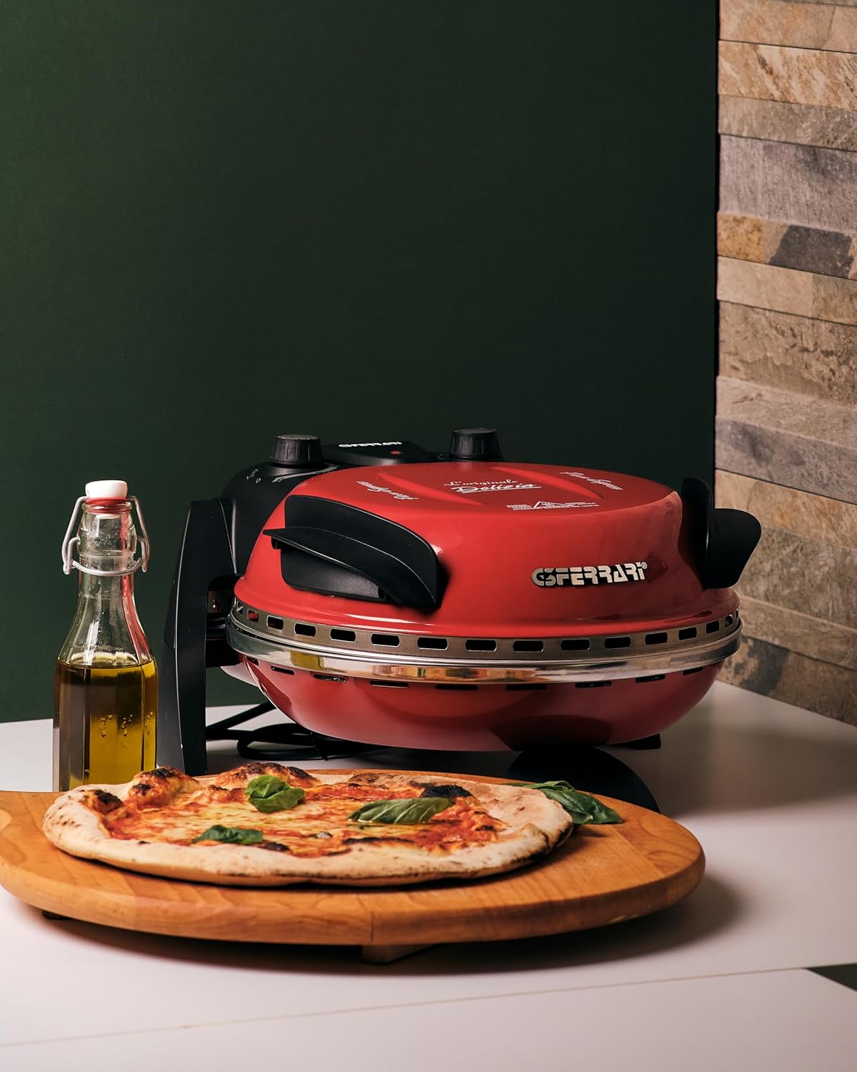 G10006 Pizza Express Delizia,Four à Pizza 1200 W, Thermostat Réglable jusqu’à 400°C, Cuit une Pizza Savoureuse en 5 min, Double Résistance, Livre de recettes et Spatules inclus – Rouge Rouge G10006