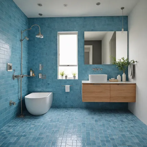 Élégance apaisante du carrelage de salle de bain bleu : harmonies, matières et effets lumineux