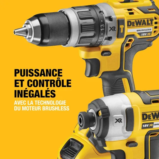 Kit Double18V XR Brushless – Comprend une Perceuse à Percussion Brushless, une Visseuse à Chocs, une Boîte de Rangement, un Chargeur Multivoltage et Deux Batteries XR 5Ah, DCK266P2-QW Unique