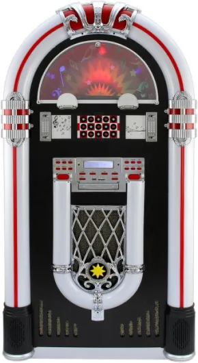 Jukebox Rétro à Poser sur Le Sol MonsterShop Lecteur CD, MP3, Bluetooth, Radio, AUX, Eclairage