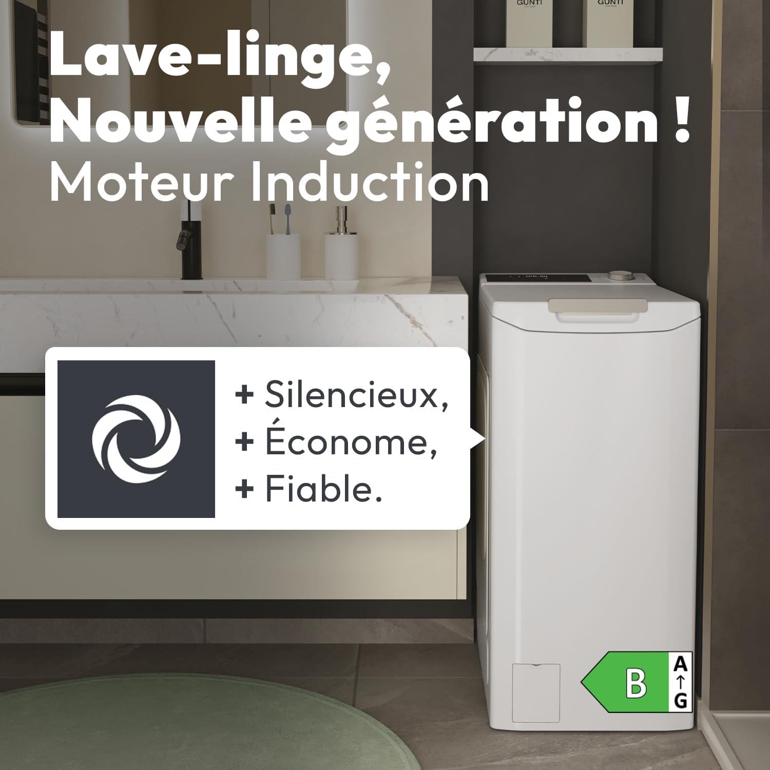 Lave-Linge Top - Machine à Laver 8kg/1200 trs/min - Classe Énergétique B - 17 Programmes - Wifi, Commandes Semi-Tactiles, Silencieux - Blanc - 86 x 41 x 60 cm - Modèle TCAS284TM4-S 8 kg