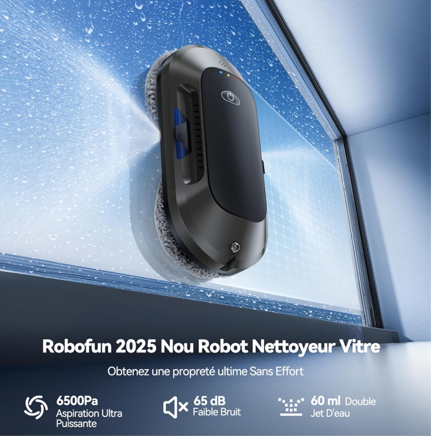 W23D 6500Pa Robot Lave Vitres avec Double Buse Et Puissance D'aspiration, 3 Modes de Nettoyage,Télécommande, Navigation Intelligente, pour Un Entretien Efficace des Vitres