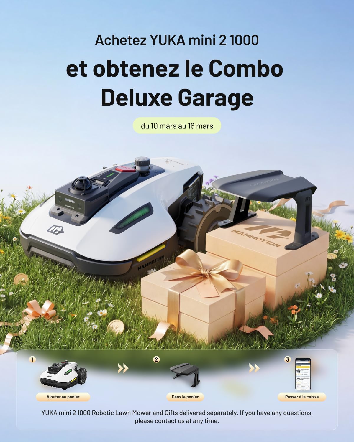 YUKA mini 2 1000 Robot Tondeuse sans Fil Périmétrique avec Garage Standard – Jusqu’à 1000 m², Navigation 360° LiDAR + caméra avec Pilotage par IA, détection de Plus de 300 Obstacles, DropMow YUKA mini 2 1000 avec Garage