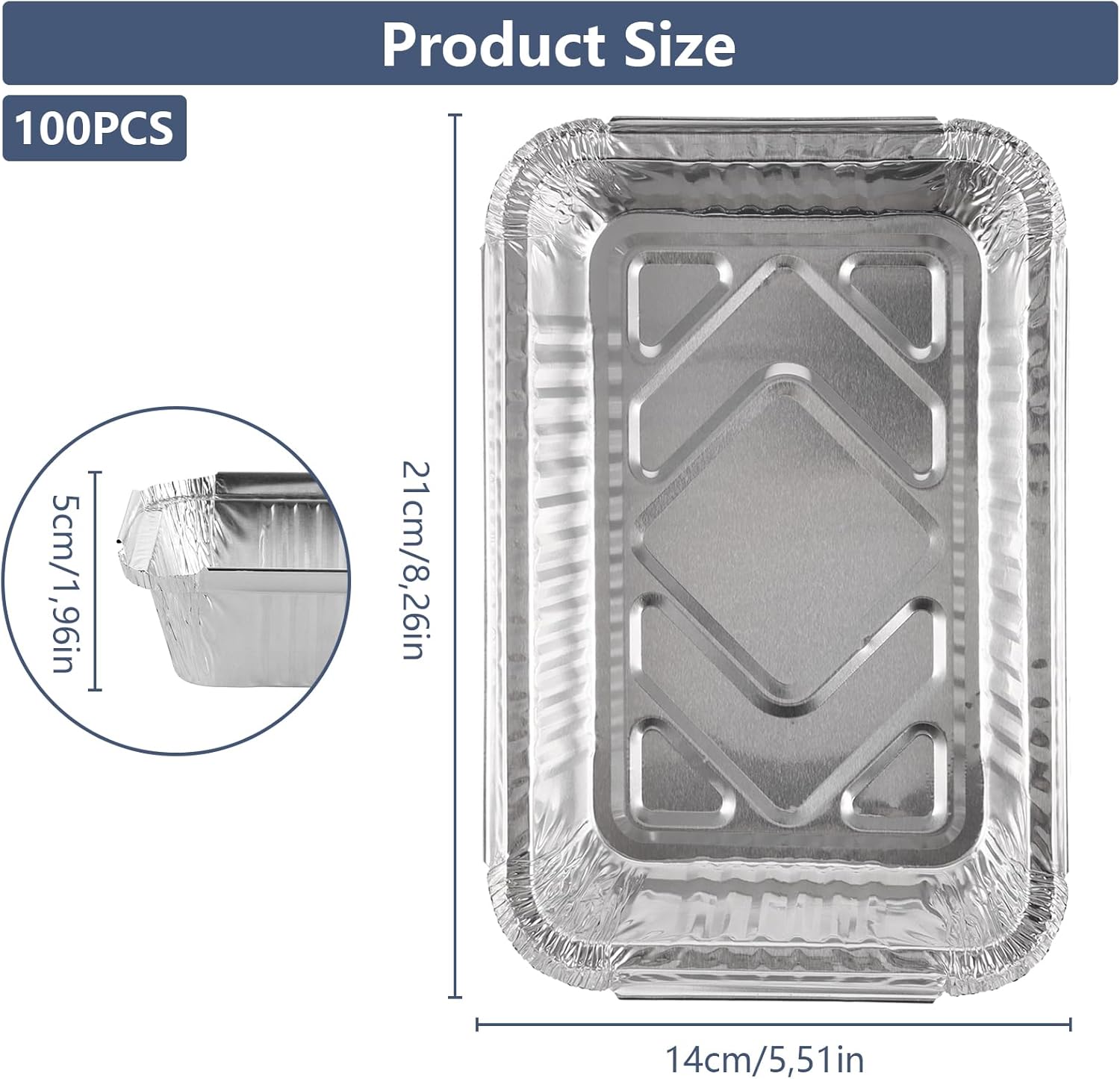Lot de 100 Barquette Aluminium avec Couvercle 800 ml, Plat Aluminium Jetable 21 x 14 x 5 cm - Pour cuire, rôtir, cuisiner, stocker, griller, emporter 100PCS-800ML