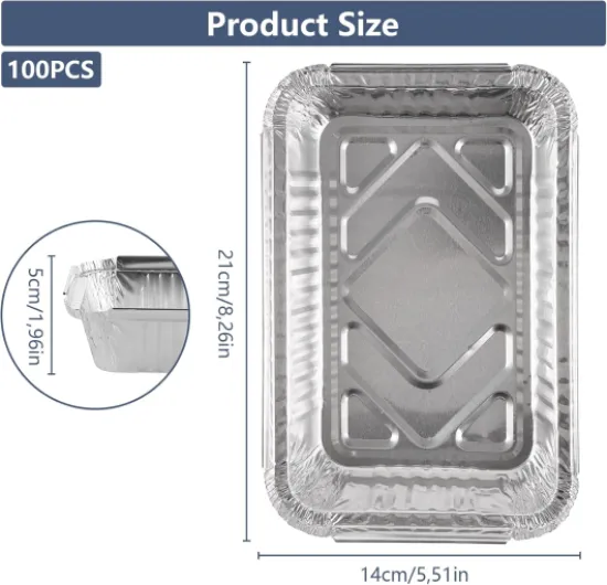 Lot de 100 Barquette Aluminium avec Couvercle 800 ml, Plat Aluminium Jetable 21 x 14 x 5 cm - Pour cuire, rôtir, cuisiner, stocker, griller, emporter 100PCS-800ML
