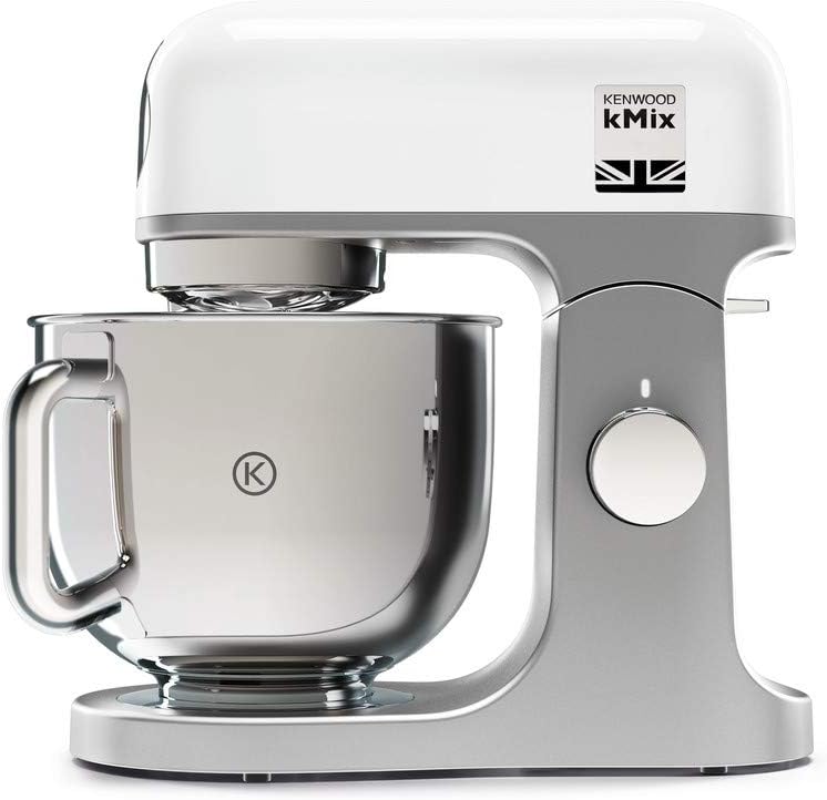Kenwood Robot Pâtissier Multifonctions KMX750WH, Bol en Acier 5 L, 1000 Watts, Blanc, Compatible avec Hachoir de Boucher KAX950ME en Aluminium Brossé 25 x 16 x 25 cm