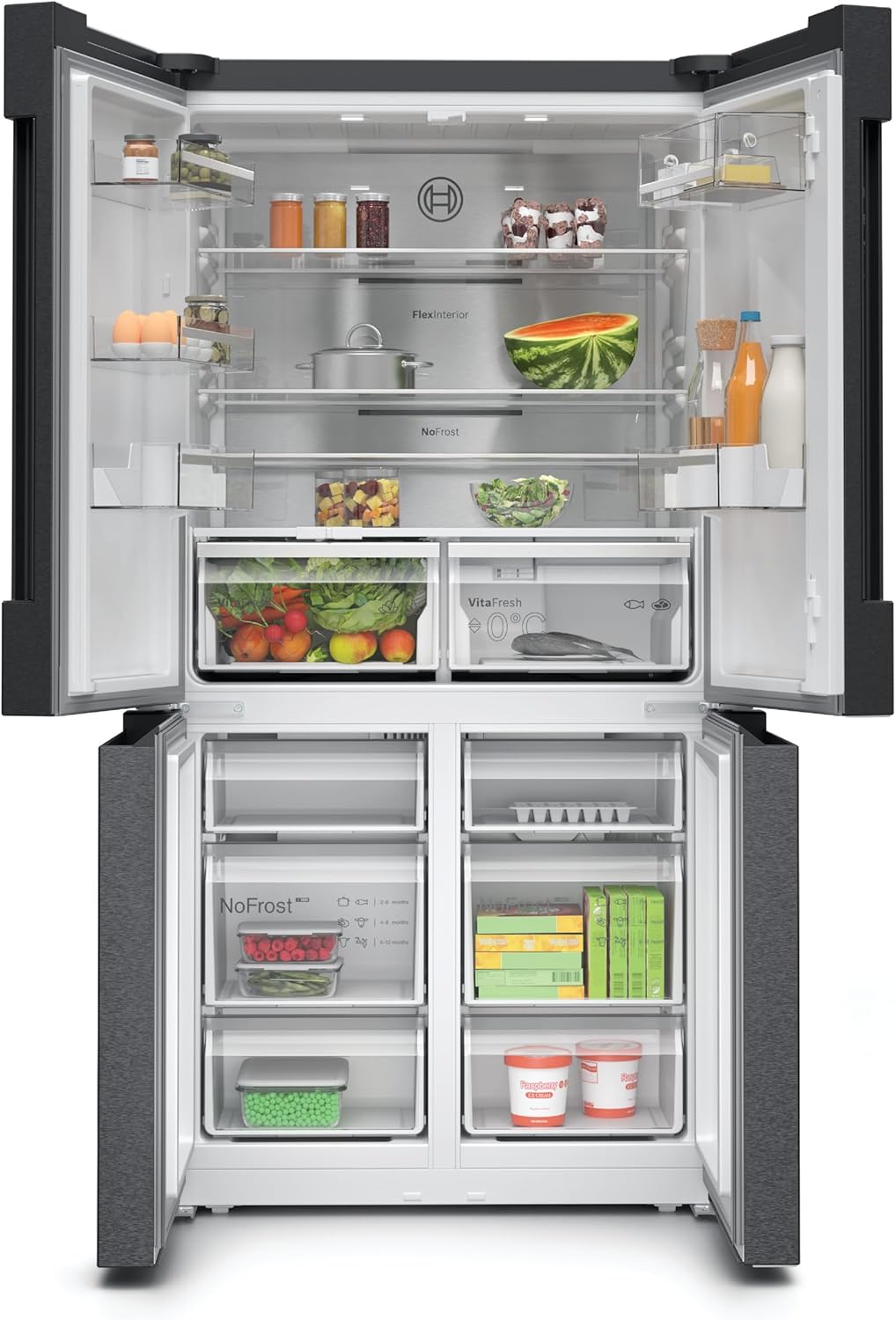 KFN96AXEA, Série 4, réfrigérateur multi-portes congélateur en bas, 183 x 90.5 cm, Acier brossé noir anti-traces
