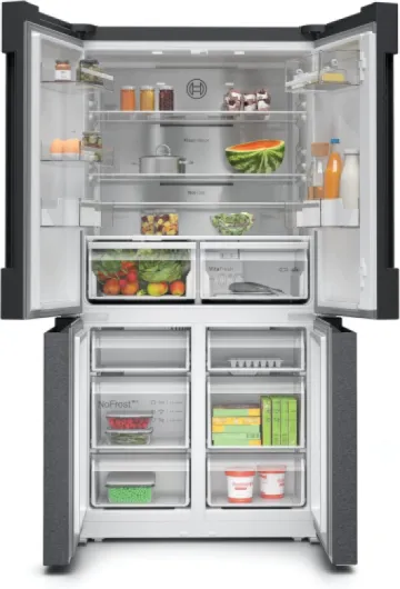 KFN96AXEA, Série 4, réfrigérateur multi-portes congélateur en bas, 183 x 90.5 cm, Acier brossé noir anti-traces