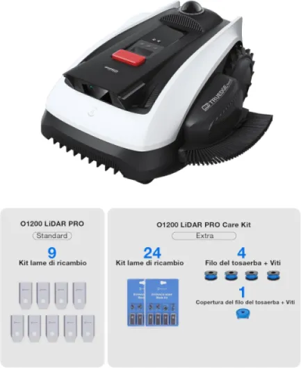 Goat O1200 LiDAR Pro Care Kit Robot Tondeuse sans Fil + Garage pour Robot Tondeuse Gratuit, 1200 m², Navigation Dual-LiDAR 360°, Cartographie Auto, Évitement d'obstacles 3D par IA