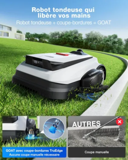 Goat A1600 LiDAR Pro Robot Tondeuse + + Garage pour Robot Tondeuse Gratuit –1600 M², Navigation Dual-LiDAR 360°, Cartographie Automatique, Évitement d'obstacles 3D par IA