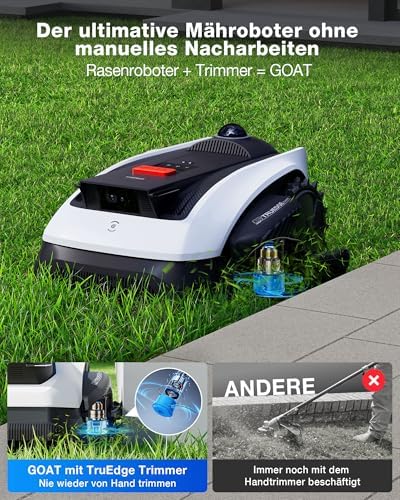 Goat O1200 LiDAR Pro Robot Tondeuse sans Fil + Garage pour Robot Tondeuse Gratuit, 1200 m², Navigation Dual-LiDAR 360°, Cartographie Auto, Évitement d'obstacles 3D par IA